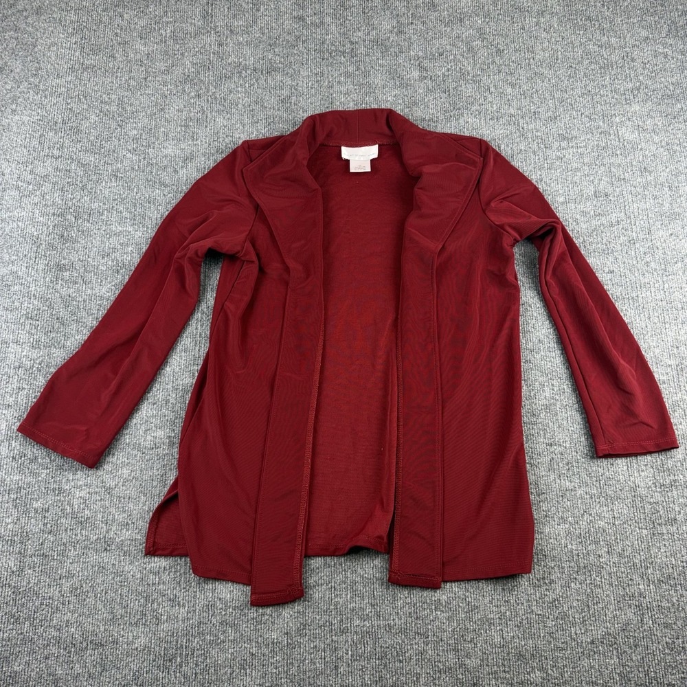 Susan Graver Jacket Womens Medium Red Open Front Lightweight Stretch Made USA